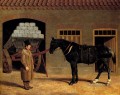 Un cheval de chariot et un chauffeur à l’extérieur d’un hareng stable John Frederick Cheval